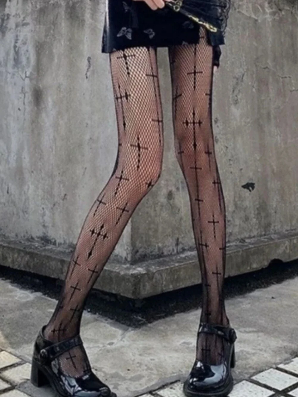 Cross Pattern Fishnet Tights - Gothic Hosiery
